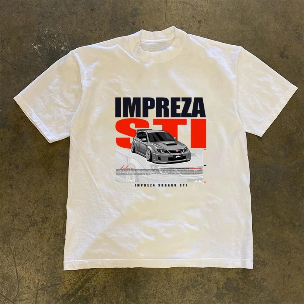 

2025 Summer STI Cotton Impreza Car Print Super Elastic Casual Short-Sleeved Men's Daily 100% Cotton Loose Tops Breathable Tee