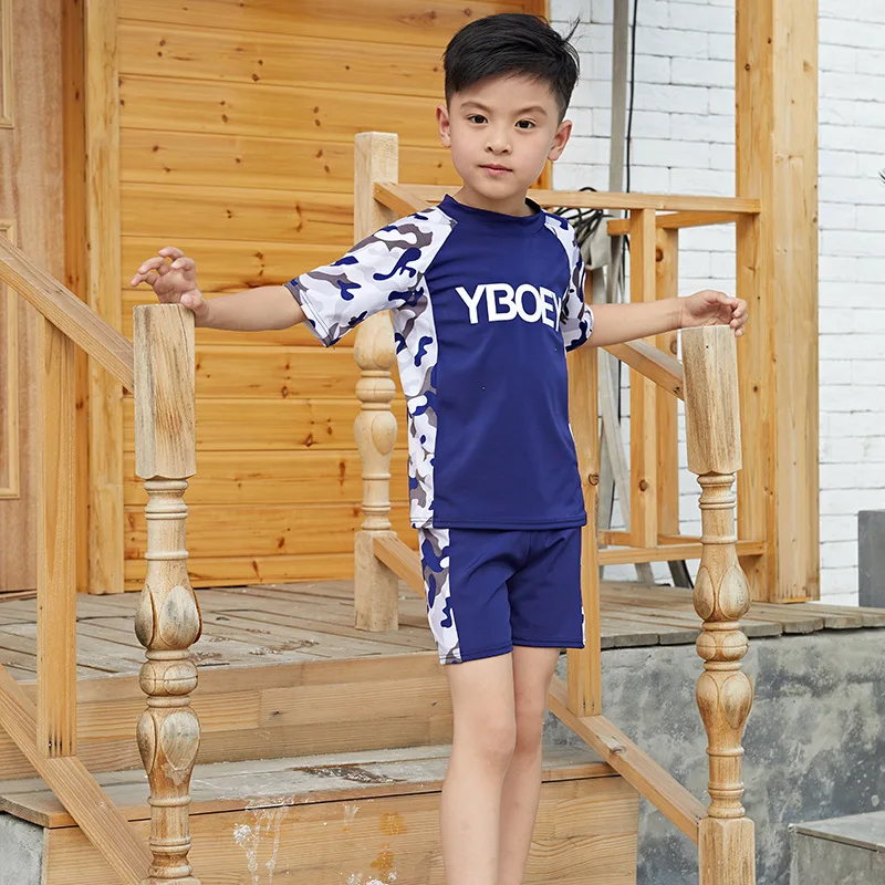 Boys Swimsuits Sunblock 2 Pieces Swim Suit Camouflage Children Swimwear Long Sleeve Boy Split Swimsuit Kids Bodysuit Beach Wear