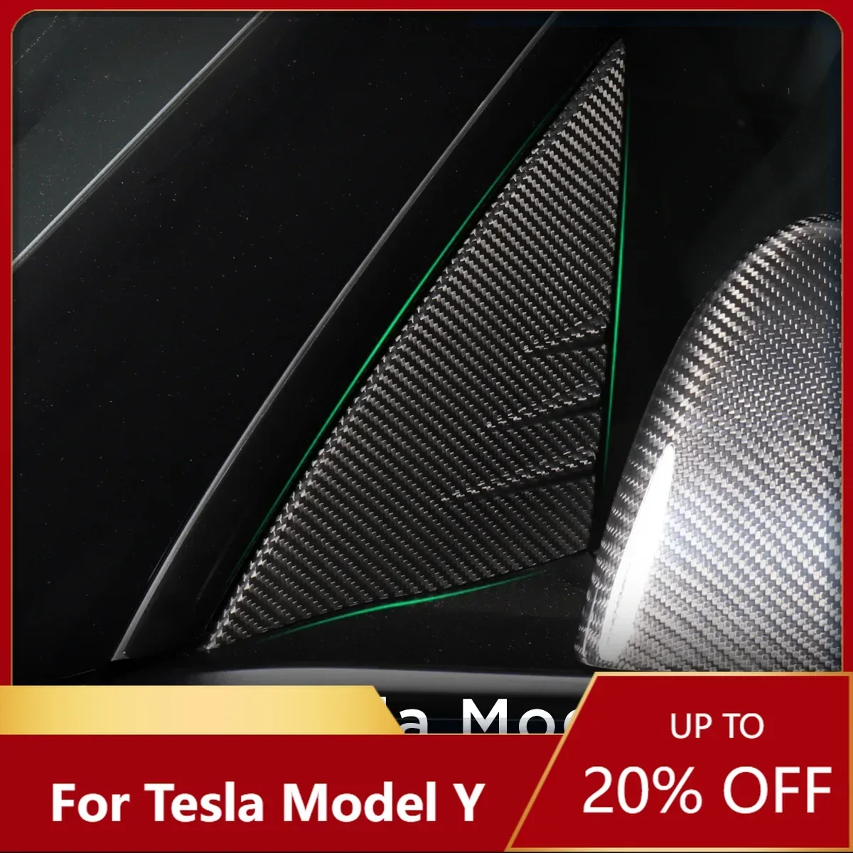 New！For Tesla Model Y 2020-2024 Auto Exterior Accessories Car Door Triangle Window A-pillar Carbon Fiber Decorative Pa