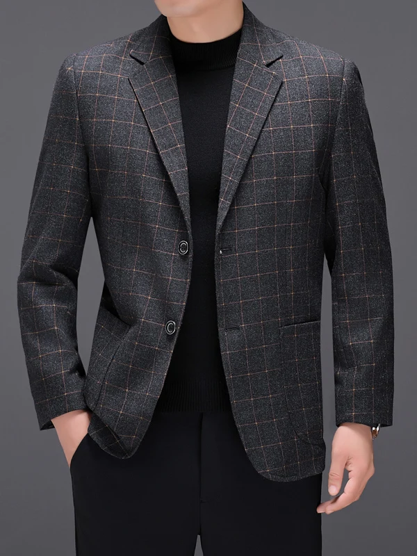 

Мужской пиджак в клетку для делового повседневного стиля, весна-осень, новый фасон, тонкий, для отцов, однотонный, повседневный верх, формальная одежда