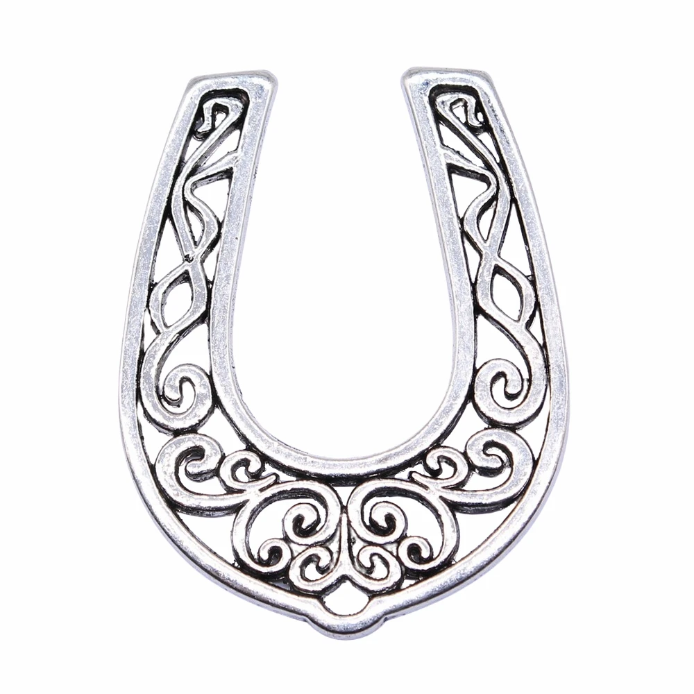 WYSIWYG 1pcs 50x39mm Antique Silver Color Oversized Hollow Horseshoe Charms Pendant For Jewelry Making DIY Jewelry Findings