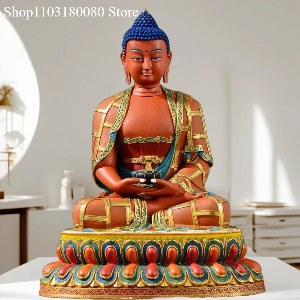 32cm Copper Painting Sakyamuni Amitabha Buddha statue Bhaisajyaguru Medicine Buddha sculpture