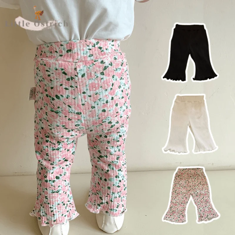 Newborn Baby Girl Floral Flower Pant Spring Infant Toddler Solid Color Cotton Bottom Middle Waist Trouser Baby Clothes 9M-2Y