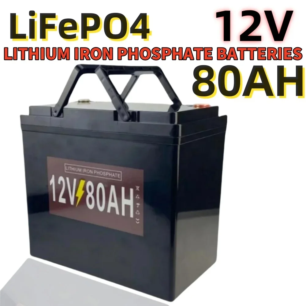 12V 80Ah LiFePO4 Battery Pack built-in BMS 12.8V Rechargeable Battery For RV Campers Golf Cart Off-Road Off-grid Solar Wind