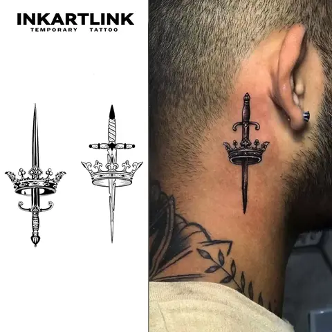 Crown Twin Swords temporary tattoo sticker, waterproof magic tattoo, lasts to 15 days fake tattoo, semi permanent tattoo