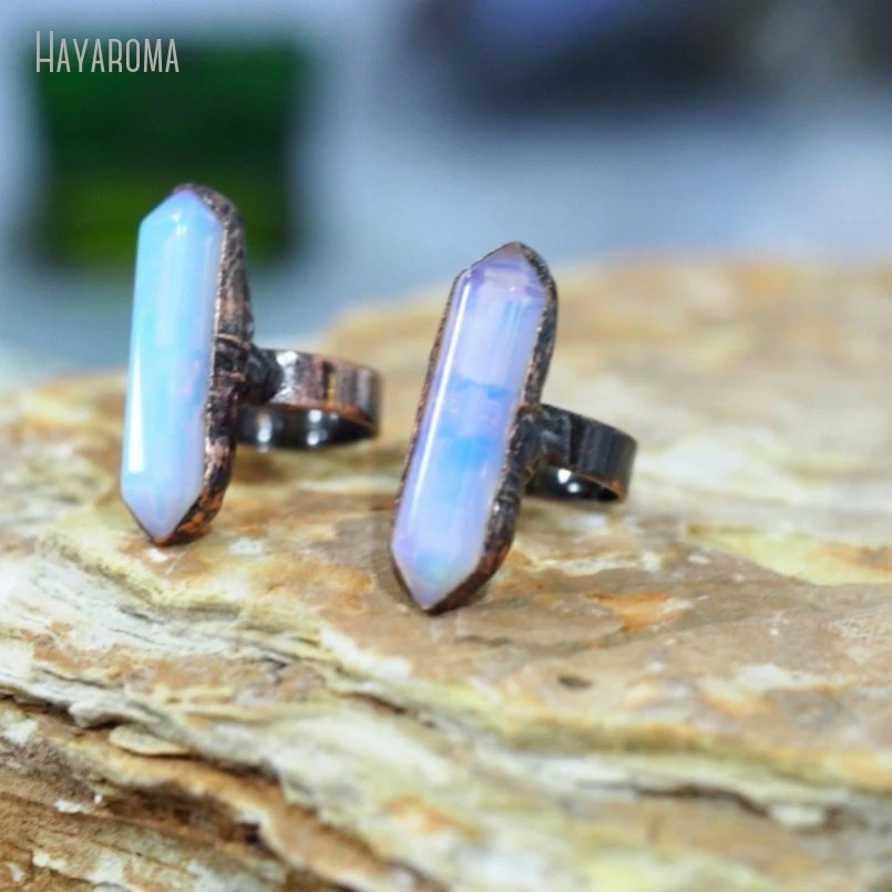 10Pcs Wholesale  Double Terminated Point Hexagon Vintage Style Antique Bronze Color Opal Ring RM41004