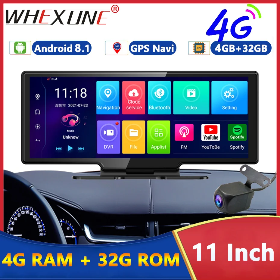 4G Android 8.1 Car Camera Dashboard 11 Inch ADAS Dash Cam DVR Auto Rearview Mirror WiFi Video Recorder GPS Navigator Registrator