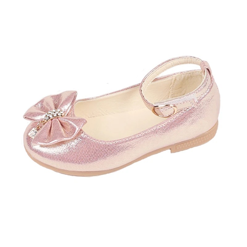 New Autumn Girls Leather Shoes Children Girls Baby Princess Bowknot Sneakers Pearl Diamond Single Shoes Kids Dance Shoes