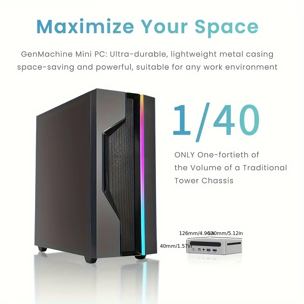 GenMachine AMD Ryzen ™   7 7840HS 32G LPDDR5 6400Mhz RAM Win 11 MINI PC 8 Core 16 Filettatura 3.6-5.1GHz 75W WIFI6 computer da gioco fai da te