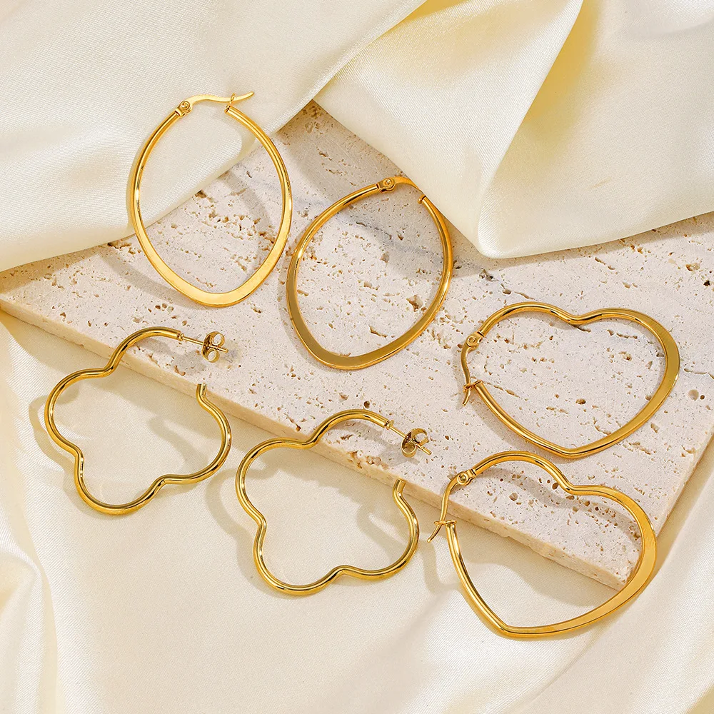 Pendientes de flores ovaladas con forma de corazón exagerado de acero inoxidable para mujeres y niñas, nueva moda, hebilla para oreja, regalos de joyería para fiesta al por mayor