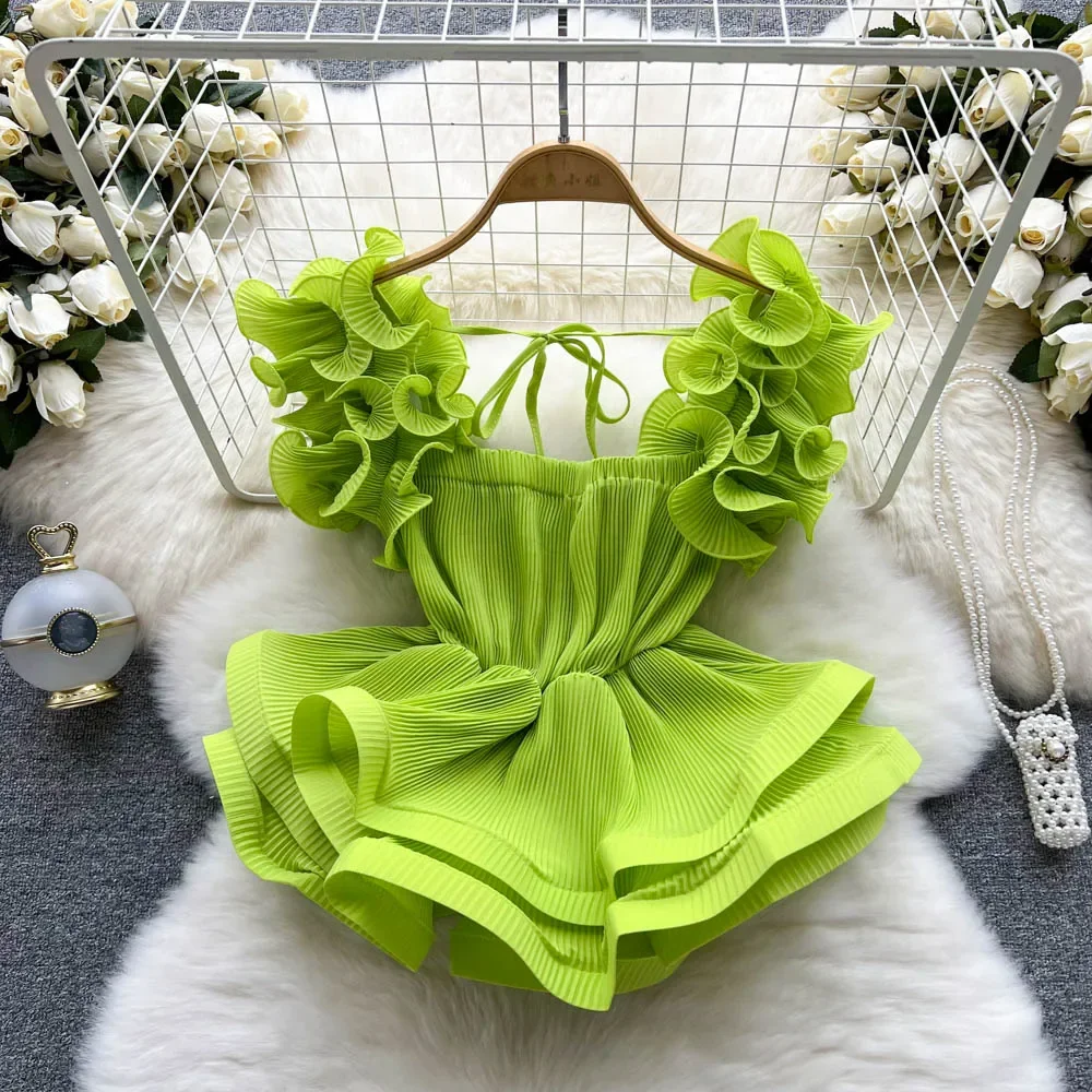 Chic Sweet Ruffle Sleeveless Square NeckBlouse Elegant French Fashion Sexy Shirt Spring Autumn Women Top