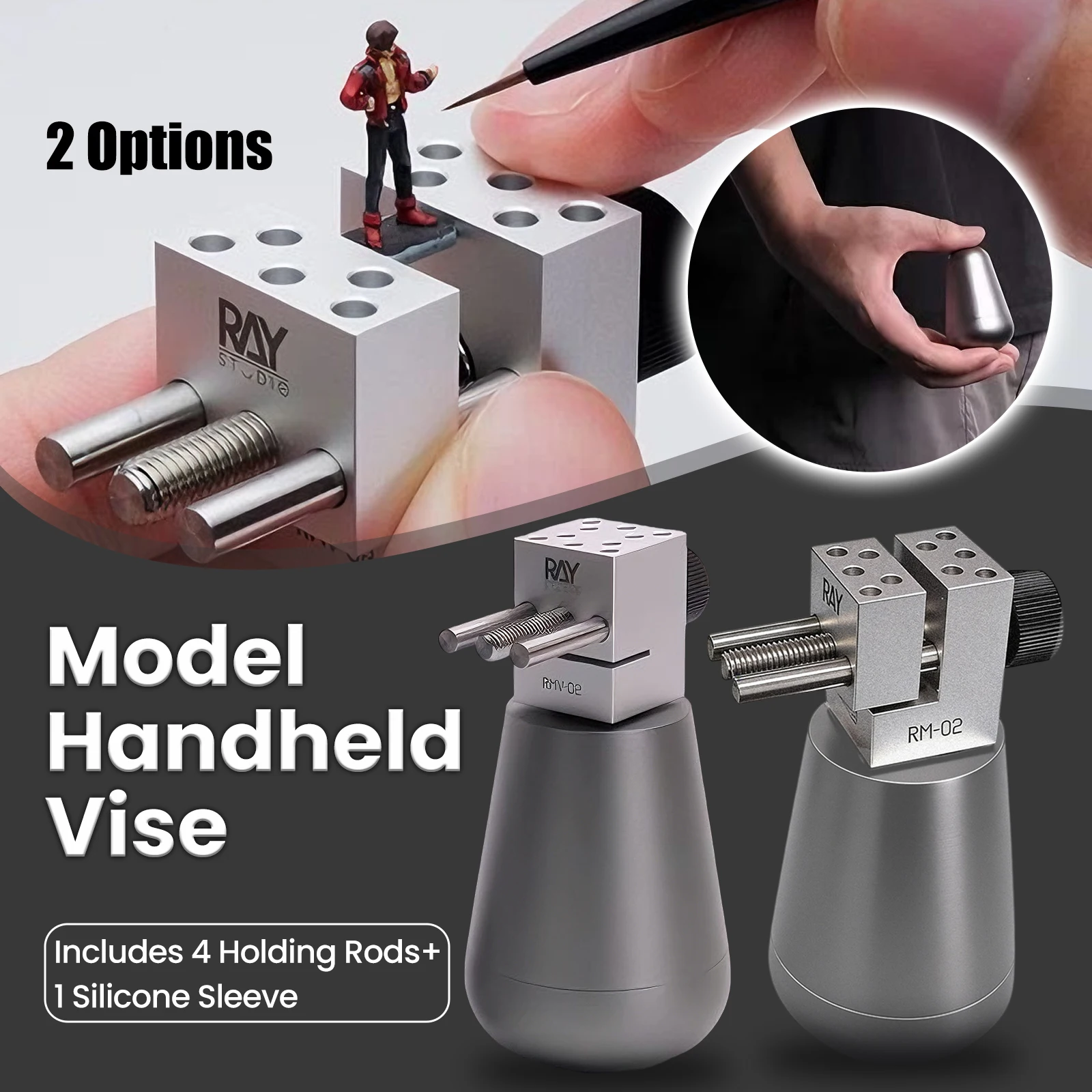 

RAYSTUDIO VPOD Handheld Split Vise Set 4 Holding Rods Capsule Storage Scale Model Painting Sanding Hobby DIY Tool