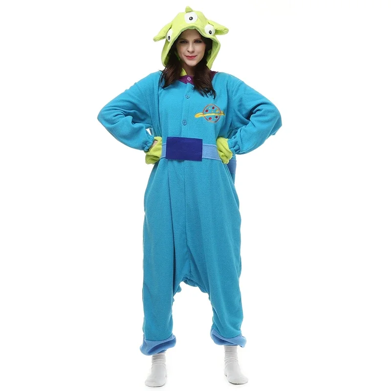 Anime Pyjama Cartoon Alien Kigurumi Fleece Lange Mouwen Capuchon Pyjama Volwassen Jongen Onesie Homewear Monster Jumpsuit Festival Cadeau