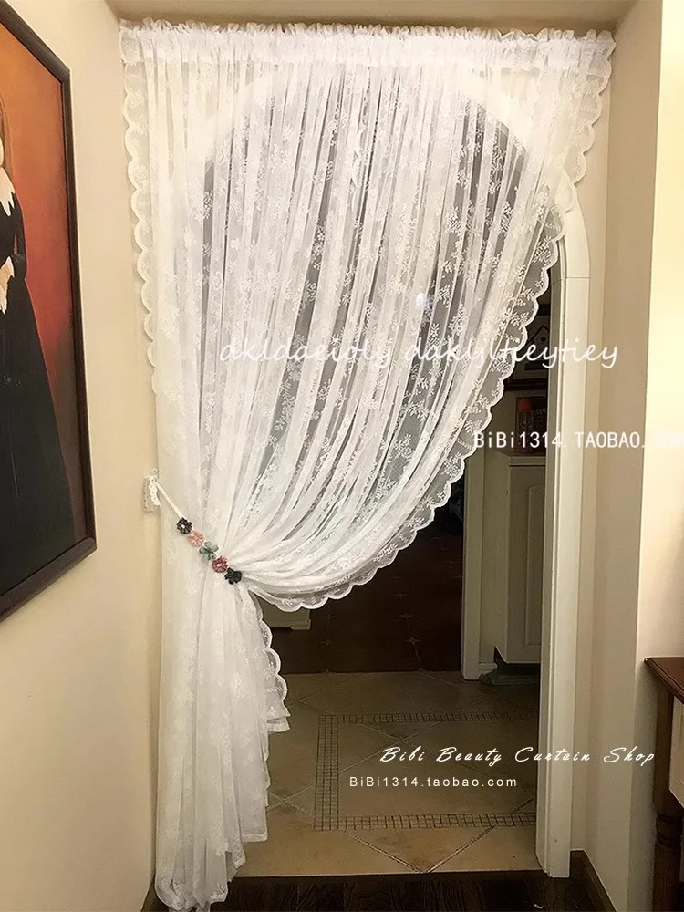 

American style white mesh rose wave lace partition romantic cabinet curtain bedroom every window screen custom