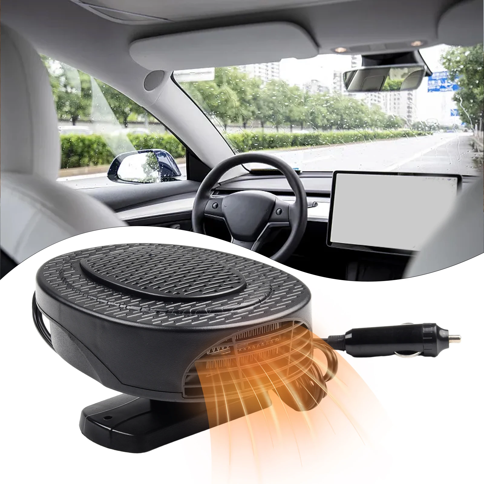 Calentador de coche de 12V 2 en 1, parabrisas de coche, calentamiento rápido, descongelación, desempañador, rotación de 360 grados, calentador automático para accesorios interiores