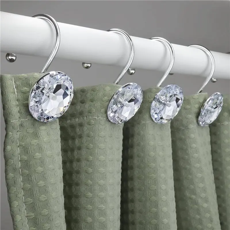 Fine Workmanship 24PCS Shower Curtain Hooks Rings For Bathroom,Acrylic Decorative Rhinestones Shower Curtain Rings Hangers