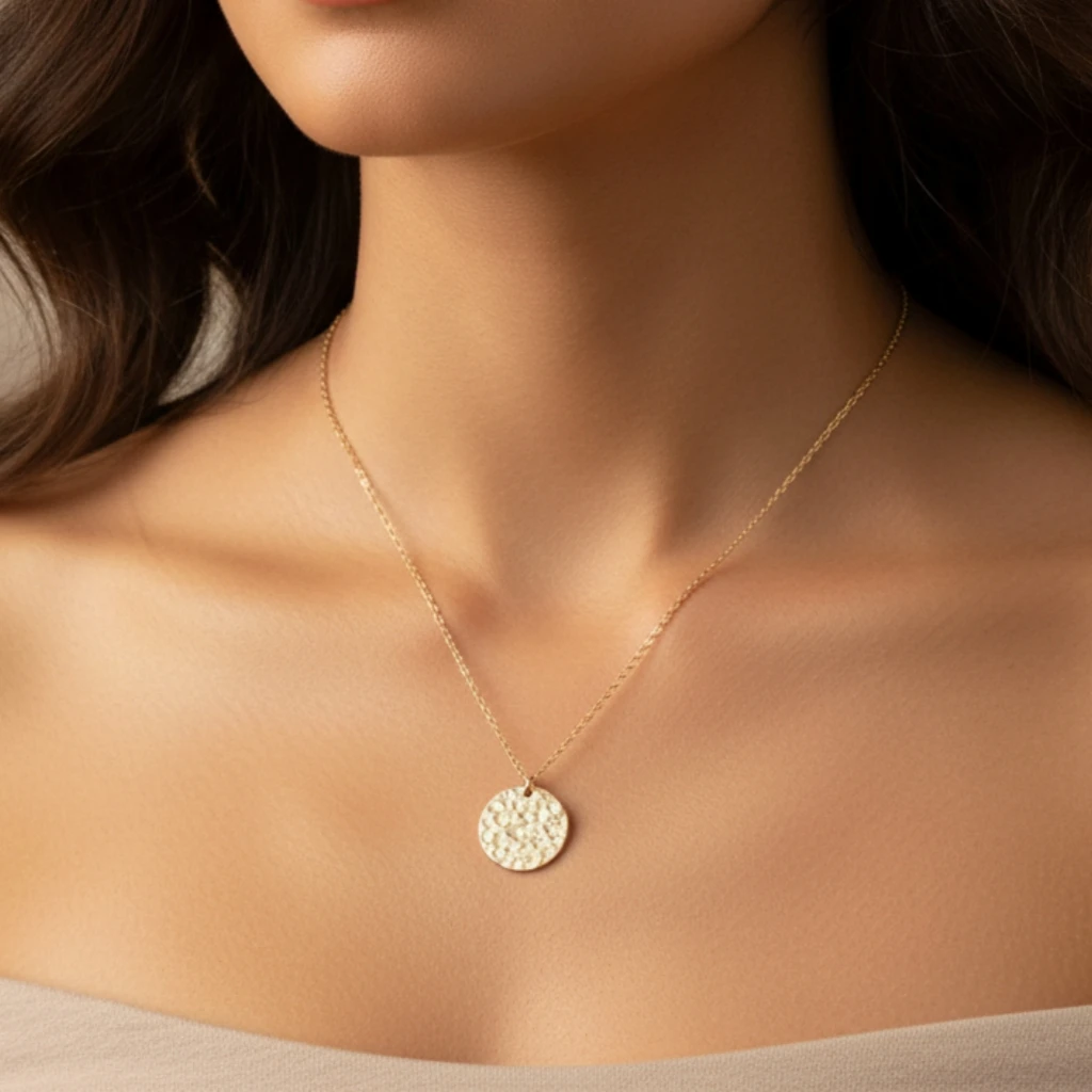 Image of St-Delan 13mm Gehämmerte Scheiben-Anhänger-Halskette aus Edelstahl, zierliche minimalistische Münz-Choker, verstellbarer Schmuck