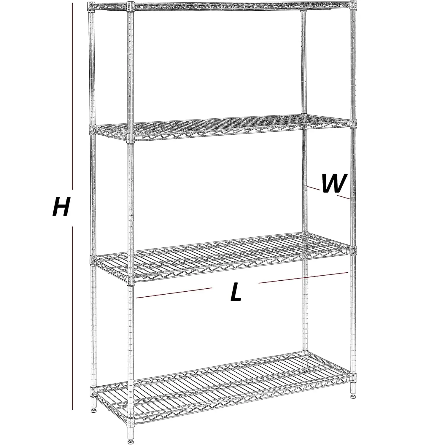 Adjustable Wire Shelving Unit, 4 Tier, Nsf Listed Commercial Storage Rack, 24