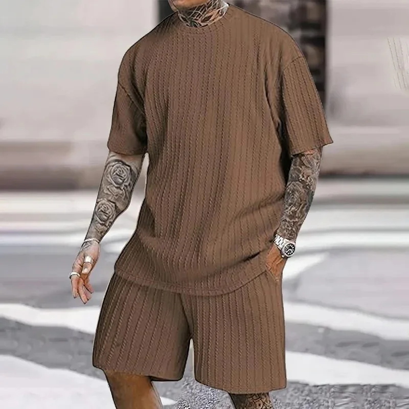 Casual Summer Holiday Men's Clothing Set Standard Fit Polyester Fiber Bright Thread Velvet Process Citywalk Suitable Cleanfit
