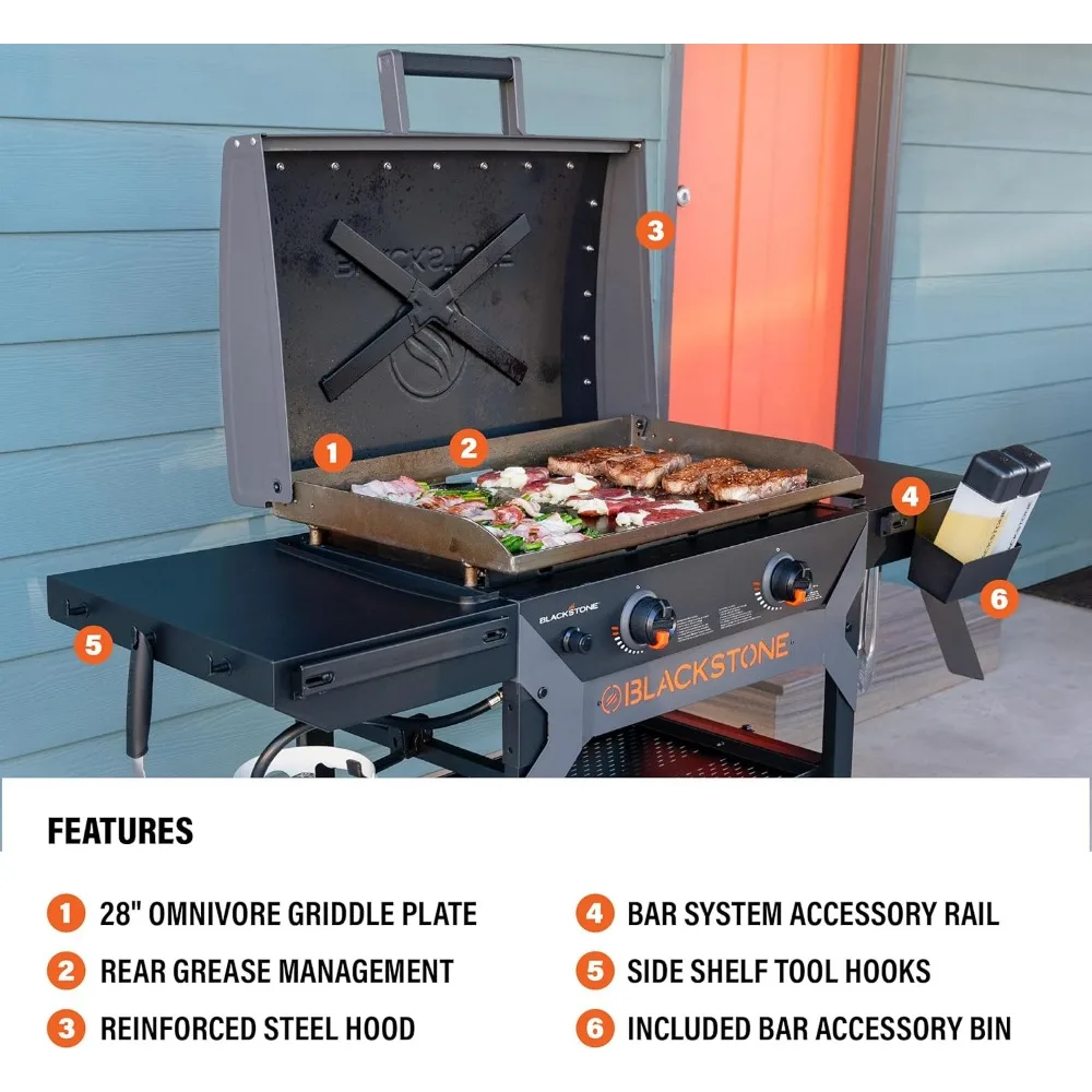 شواية بلاكستون 2311 مزورة بالحديد مقاس 28 بوصة مع غطاء رأس على شكل حرف X، فولاذ أسود مطلي بالمسحوق #4