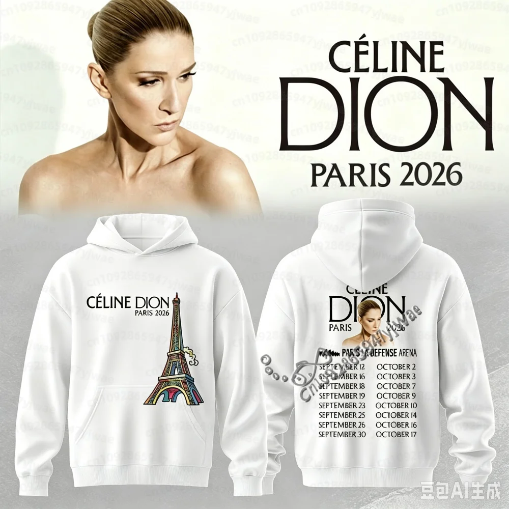 Herren Damen Celine Dion Paris 2026 Tour Hoodie Unisex Pullover Kapuzenpullover Vintage Konzert Grafik Fan Tops Herren Hoodies – Detail 7