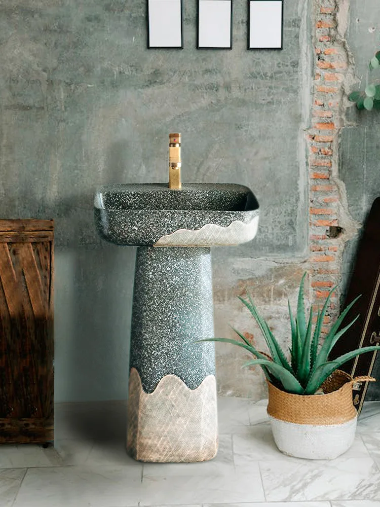 Household integrated column washbasin bathroom washbasin outdoor round ceramic column
