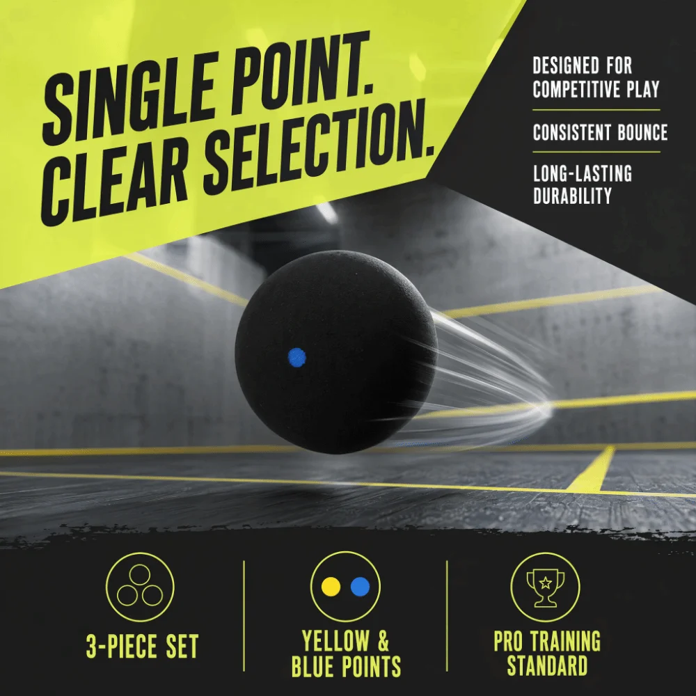 3PCS Slow Speed Squash Ball Set Stable Rubber Single Dot Squash Ball Yellow Dot Blue Dot Squash Ball Combo Set Club Training