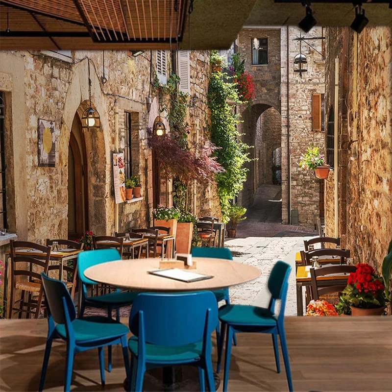 ل مخصص ثلاثية الأبعاد صور خلفيات البحر الأبيض المتوسط مدينة عرض الشارع ريترو بار KTV مقهى غرفة المعيشة الديكور الداخلي جدار جدارية دي با #3