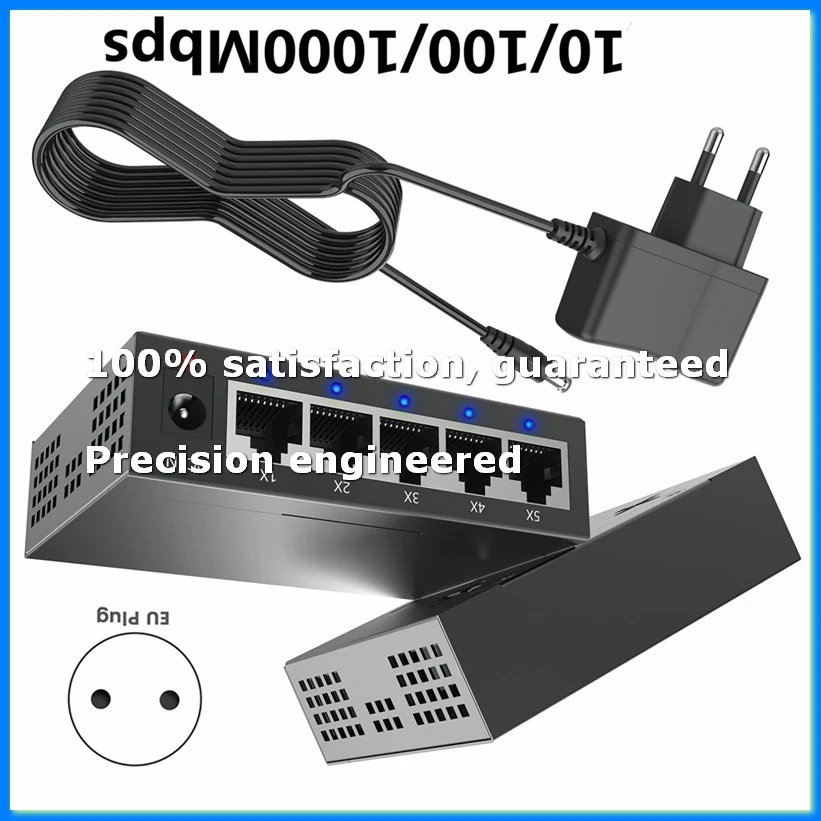 5 Port Gigabit Industrial Switch 1000Mbps Mini Network Ethernet Switch Home Splitter Office Network Distributor EU Plug-FS