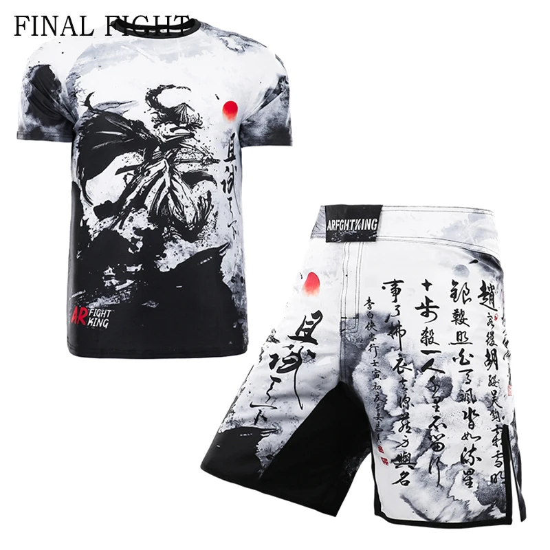 

Шорты для ММА и футболка для мужчин и женщин, тренировочная форма для кикбоксинга, боевые искусства, джиу-джитсу, муай-тай, боксерские шорты, комплект рашгард