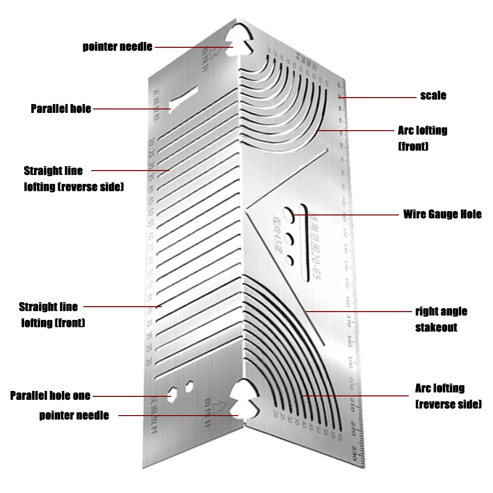 Winkel- und Lichtbogenmarkierungswerkzeug, verstellbarer linearer Bogen, Dual-Purpose-Anreißnadel, Rohrschneidemesswerkzeug für die Metallbearbeitung, Schneidführung – Detail 3