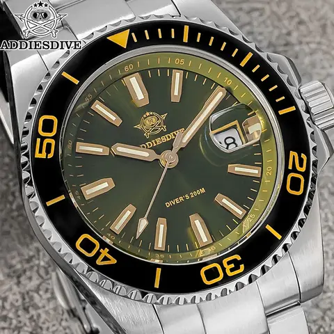 ADDIESDIVE New AD2510 Luxury Men's Diving Watch 41mm BGW9 Luminous Enamel Dial Screw-down Crown Durable Stainless Steel Strap