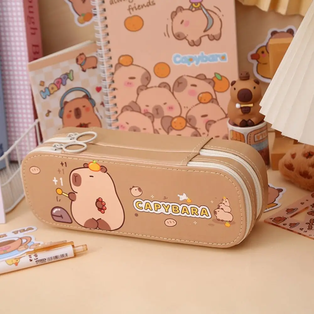 Imagem -05 - Impermeável Kapibala Pencil Case pu Grande Capacidade Armazenamento de Bolsa de Caneta Dupla Cartoon Stationery Box