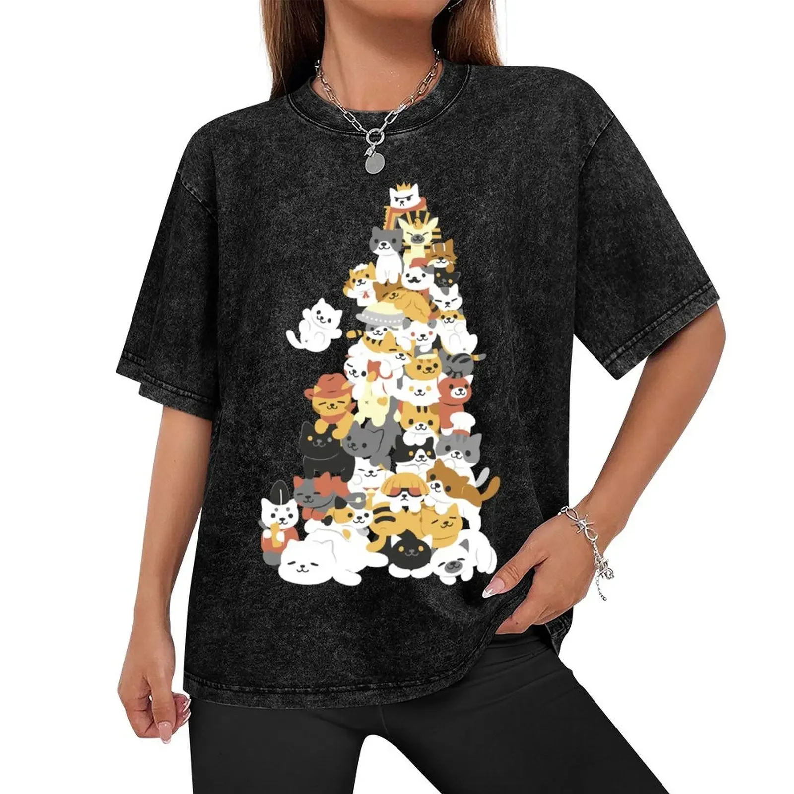 cat pile T-Shirt summer tops new edition vintage graphic tee shirts men