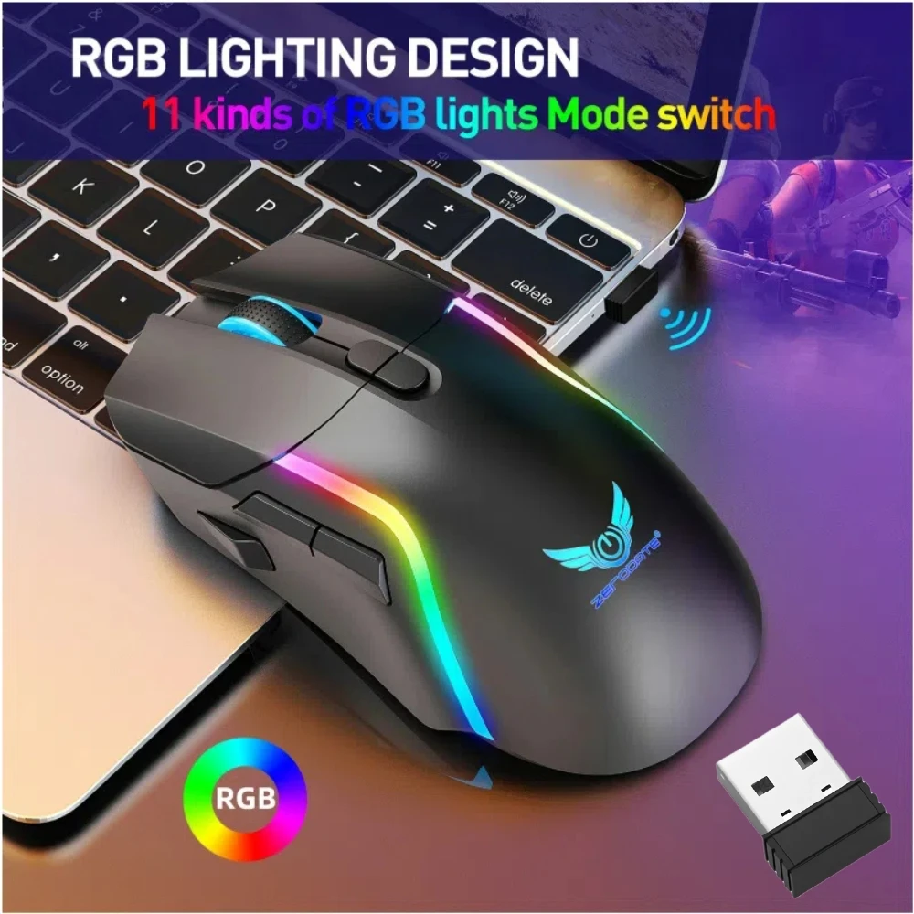 

Беспроводная мышь, игровая мышь с подсветкой, USB-совместимая перезаряжаемая мышь RGB, эргономичная игровая мышь с бесшумной подсветкой для портативных ПК