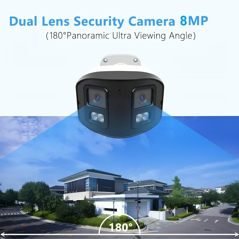 กล้องวงจรปิดแบบกระสุน 8MP IP  มุมมองกว้างพิเศษ 180 องศา แบบ Fisheye รองรับ H.265 เลนส์คู่ เซ็นเซอร์ CMOS 4K รองรับ POE กันน้ำ มองเห็นในเวลากลางคืน สำหรับใช้งานภายในอาคาร