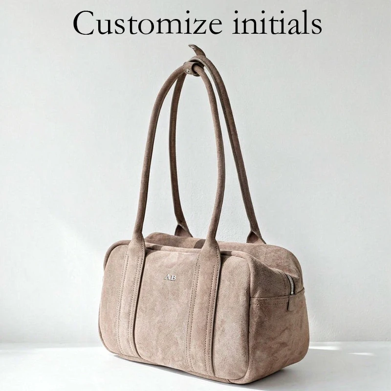 Customize Initials Leather Bowling Bags For Women Luxury Designer Handbag And purses 2026 New In Suede Cowhide Underarm Shoulder