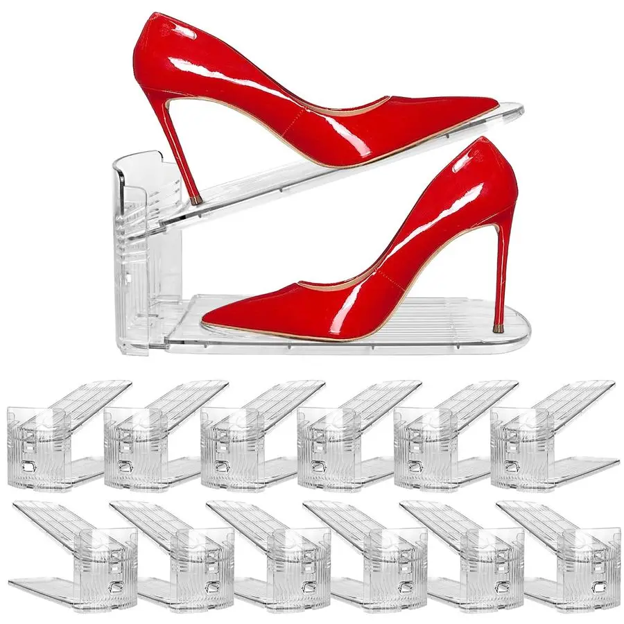 

Pack Clear Shoe Slots Organizer Adjustable Height 3.7to 7.7 Shoe stackers for a pair of shoes ,Shoe rack storage shoe space save