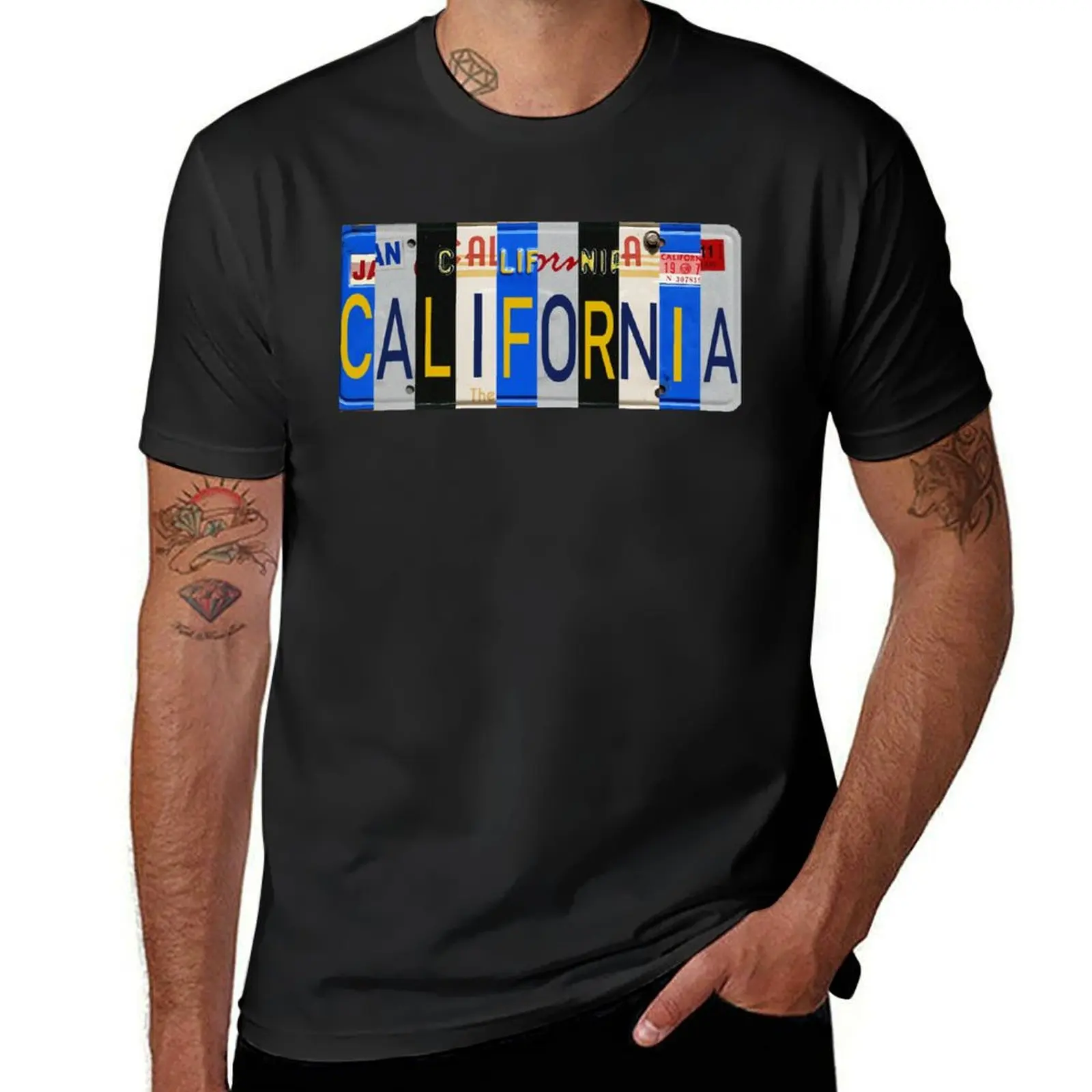 

California License Plates T-Shirt blacks customs heavyweight t shirts for men