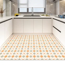 Kitchen Floor Mat Large Size Pvc Waterproof Leather Carpet Non-slip and Oil-proof Foot Mats Orange Retro Home Decoration Rug