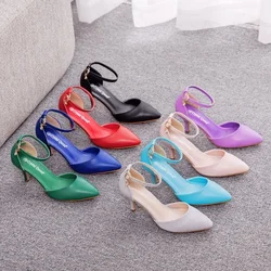 Summer Brand Women Slingback Sandals Party Classics PU 7CM Thin Heels Elegant Office Work Hot Sale Summer Women Shoes Dark Blue