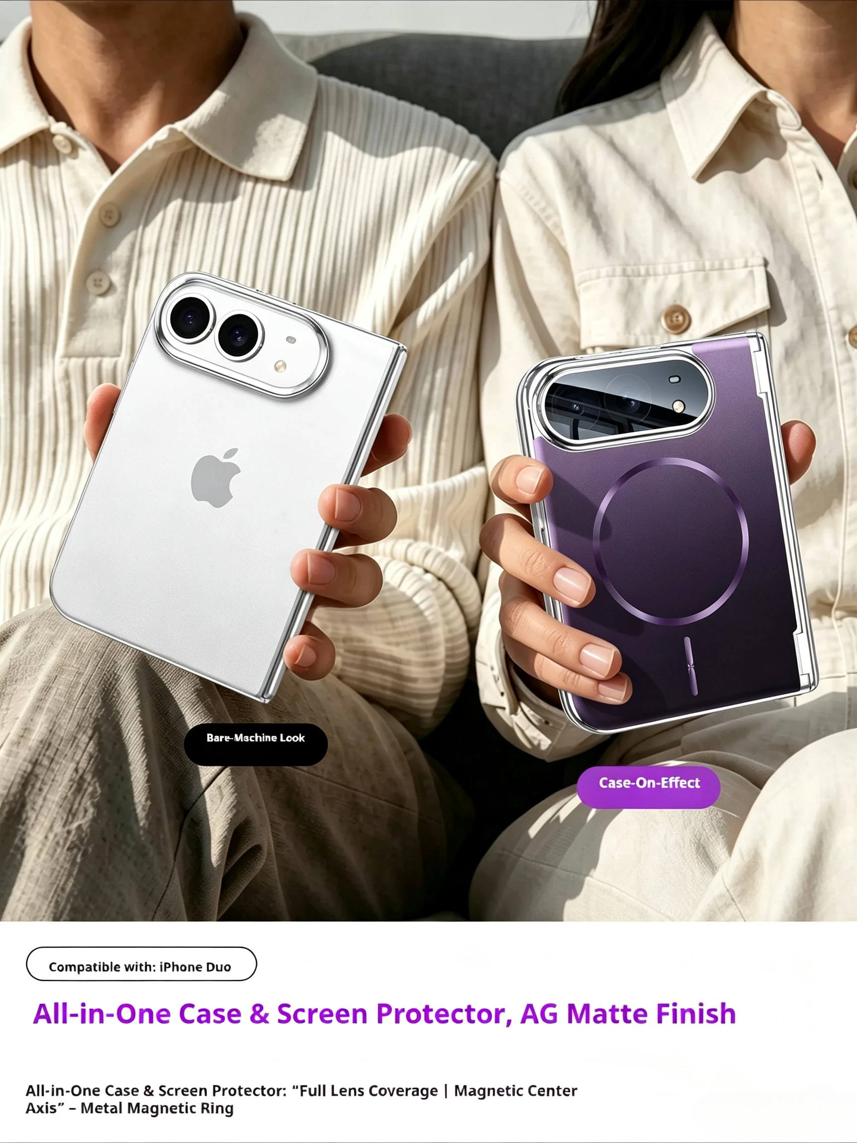 2-in-1 Phone Case for iPhone Duo Case, New with Built-in Screen Protector, MagSafe Magnetic,Lens&Hinge Full Coverage Phone Case