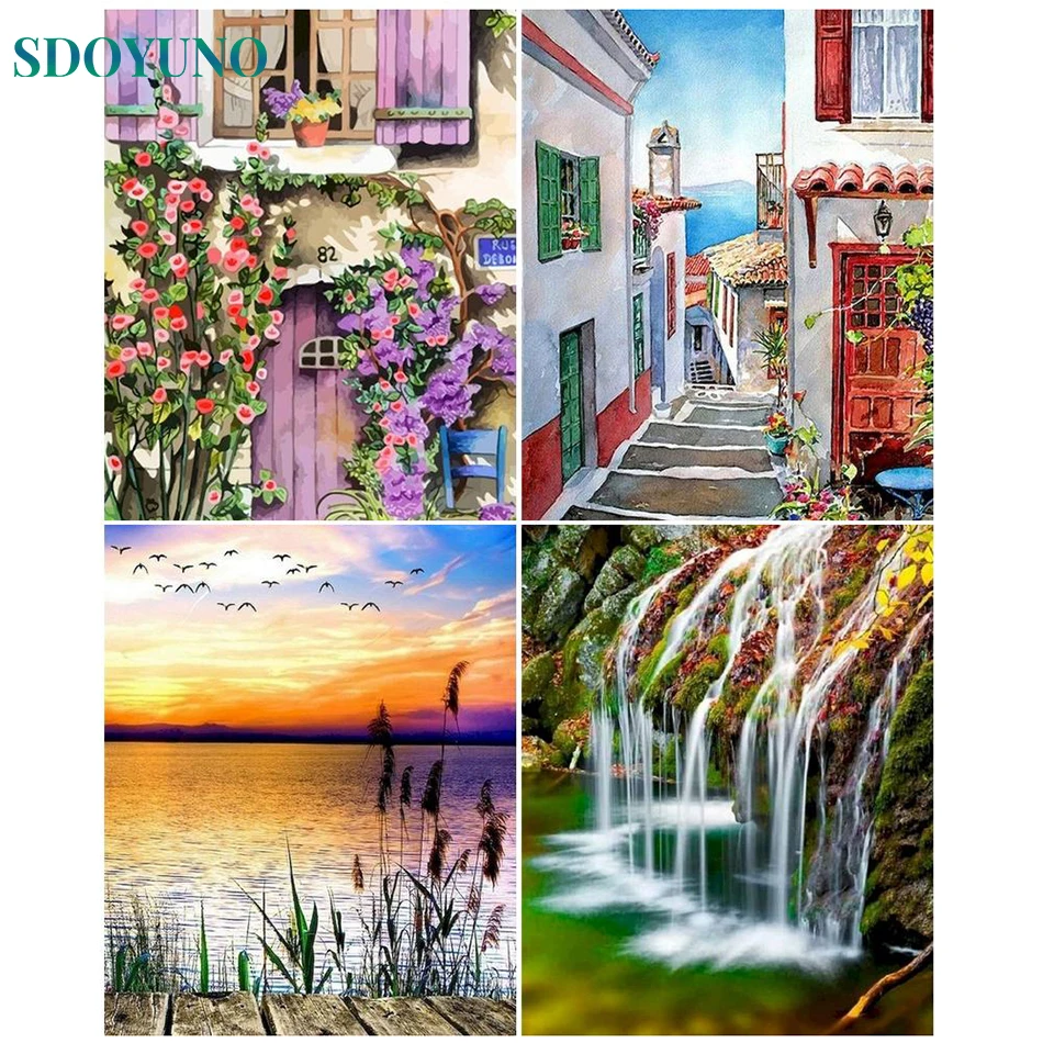 

SDOYUNO 60x75cm Paint By Numbers Sunset Scenery For Adults Kit DIY HandPaint Oil Painting By Numbers Home Decoration Gift