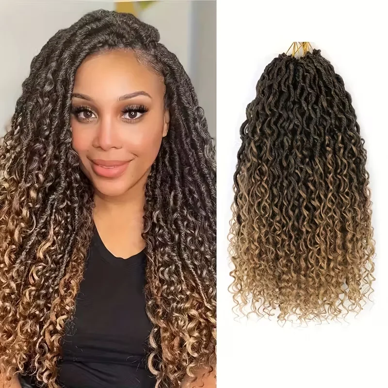 

3 упаковки синтетических волос для плетения Goddess Locs, 18 дюймов, кудрявые искусственные локоны River Locs, для женщин