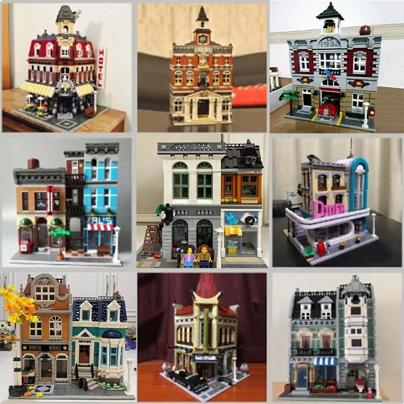 

Expert Brick Bank Cafe Corner Model Moc Modular Houses Building Blocks Toys Pet Book Shop Town Hall Downtown Diner