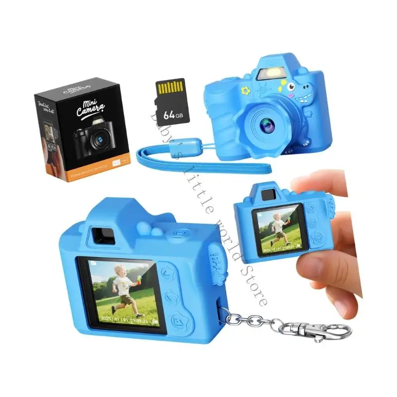 كاميرا للأطفال 64 ميجابكسل 720 بكسل مع حافظة مطاطية للتخزين بسعة 64 جيجابايت وعمر بطارية ممتد اتصال متأصل للأطفال الصغار B2EB #4
