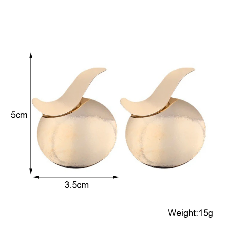 New Irregular Women's Dangle Earrings Wave Top Gold Color Metal Round Piece Pendants Exaggerated European Ear Jewelry