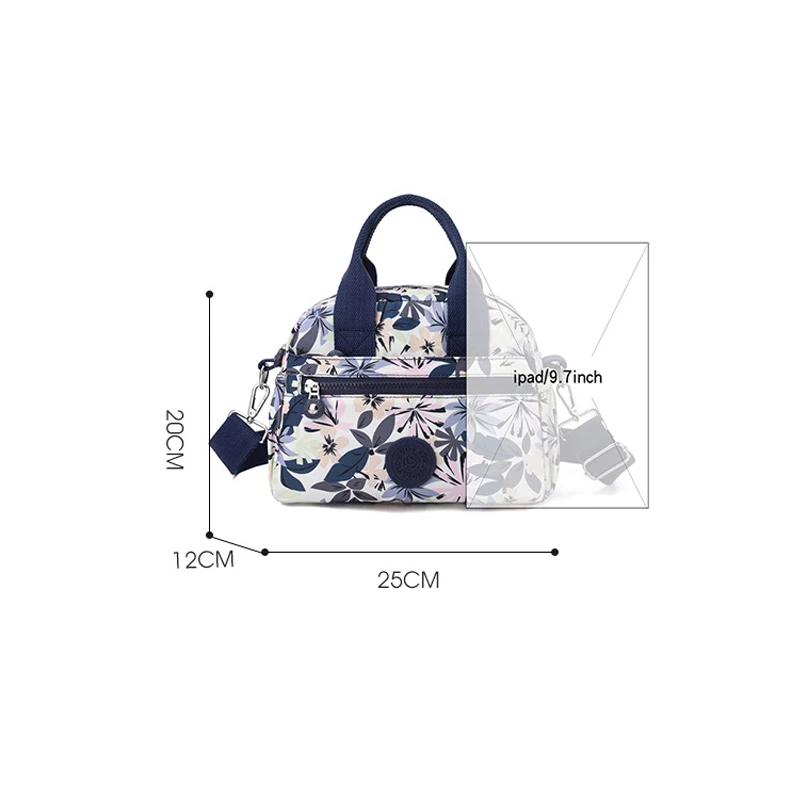 Women Nylon Bags 2023 New Summer Flower Printed Messenger Shoulder Bags Multilayers Handbags Waterproof Mommy Cell Phone Purses