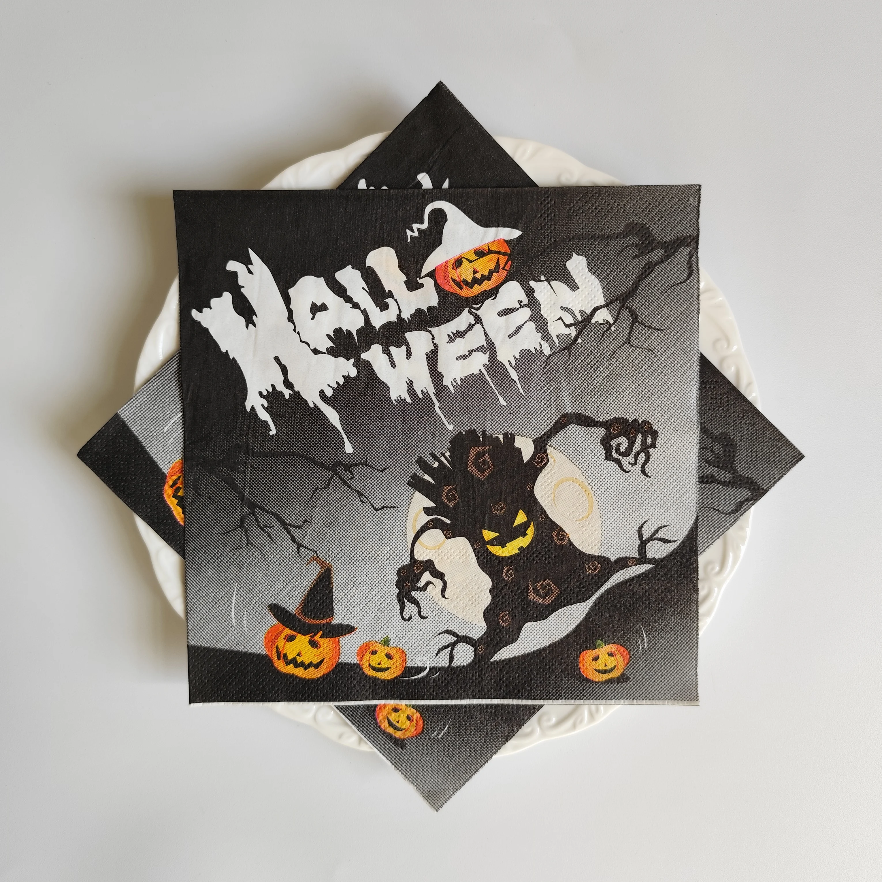 20 Count Halloween Smiley Face Pumpkins & Ghost Printed Paper Napkins, Perfect for Halloween Party & Gothic Table Decors & Craft