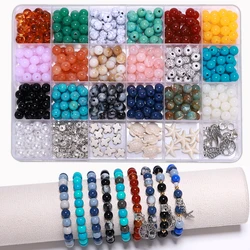 8mm Round Beads Bracelet Making Kit Beads, Bracelet Beads Marble Loose Beads Turquoise Turtle Starfish for Women Bracelet Earrin